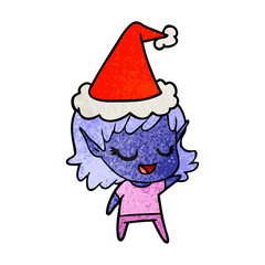 happy textured cartoon of a elf girl wearing santa hat