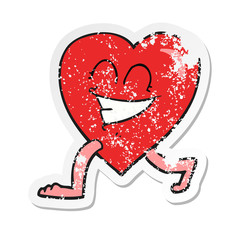 retro distressed sticker of a cartoon walking heart