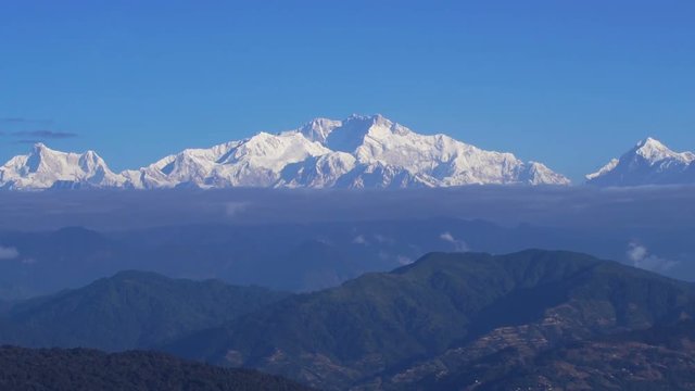 Kangchenjunga high mountain range view from the Sandakphu , Darjeeling,  India, Zoom in.