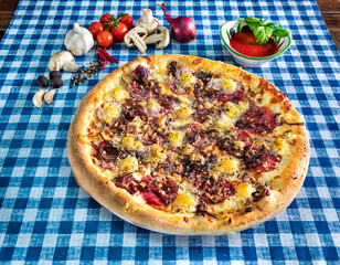Salami white pizza with cheese