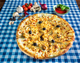 White pizza with olives