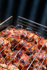 Grilled chicken leg snack for outdoor party. Place for text.
