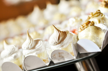 wedding candy table. delicious and assorted sweets. selective focus.