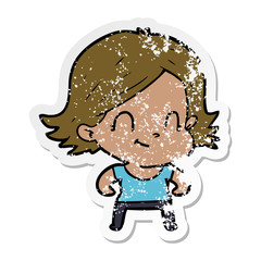 distressed sticker of a cartoon friendly girl