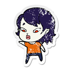 distressed sticker of a cute cartoon vampire girl