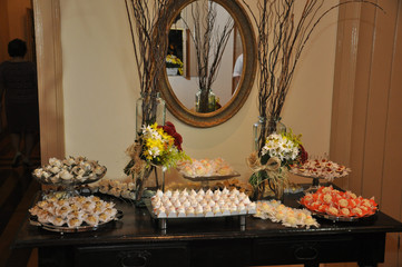 wedding candy table. delicious and assorted sweets. selective focus.