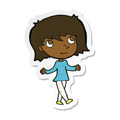 sticker of a cartoon girl with no worries