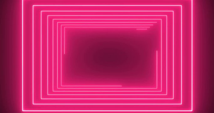 Video postcard for your advertising with emty place in the center of the pink neon lighting rectangle frame which drawing on the dark pink background.