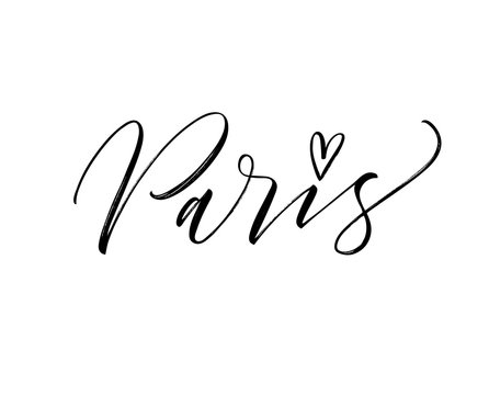 Paris card. Hand drawn brush style modern calligraphy. Vector illustration of handwritten lettering. 