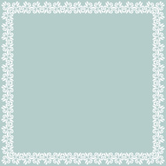 Classic vector square frame with arabesques and orient elements. Abstract ornament with place for text. Vintage light blue and white pattern