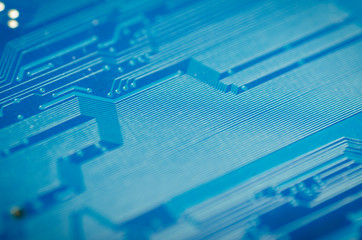 Printed circuit Board blue close-up