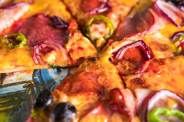Salami pizza close up