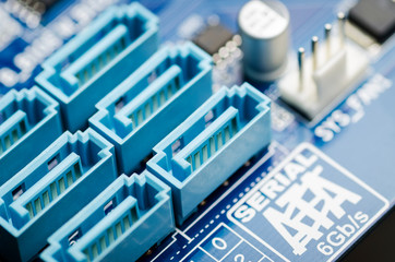 Sata connectors on the motherboard close-up