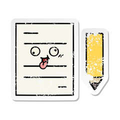 distressed sticker of a cute cartoon test paper