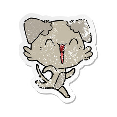 distressed sticker of a happy little dog cartoon