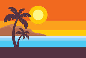 Summer travel - horizontal concept banner template, vector illustration in flat style. Vacation creative layout. Tropical holiday paradise decorative poster. Graphic design background. 