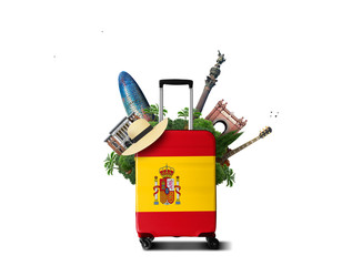 Large suitcase with Spanish flag and attractions