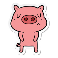sticker of a cartoon content pig