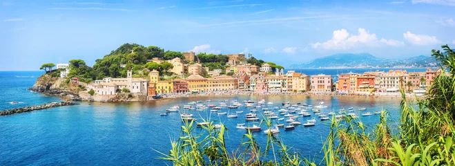 Fotobehang Liguria panorama van de baai van stilte, Sestri Levante, Ligurië, Italië