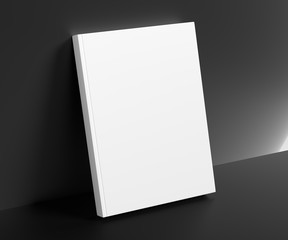 Hardcover empty book template on a dark background. 3D rendering.
