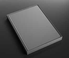 Blank book cover in a grey gift box. 3D rendering.