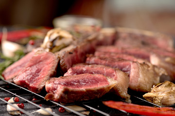 rare steak Porterhouse pepper rosemary garlic smoke