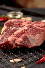 raw beef steak pepper salt rosemary garlic