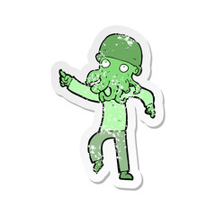 retro distressed sticker of a cartoon alien man dancing
