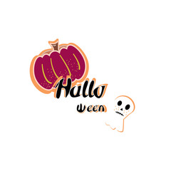Halloween cut vector illustraion with pumkin , ghost and phrase Halloween