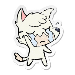 distressed sticker of a crying waving fox cartoon