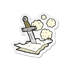 sticker of a cartoon dagger in papers