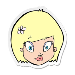 sticker of a cartoon happy female face