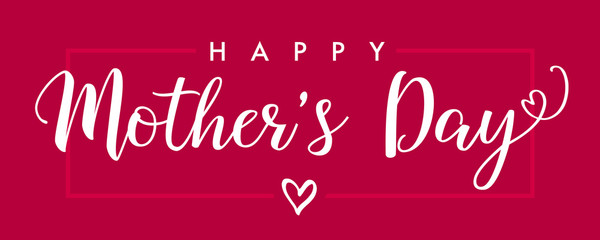 Happy Mothers Day elegant typography pink banner. Calligraphy text and heart in frame on red background for Mother's Day. Best mom ever vector illustration