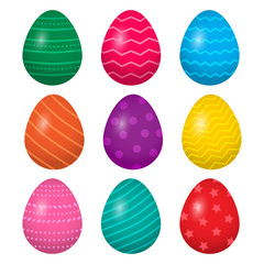 Colorful collection of Easter eggs isolated on white background. Vector illustration