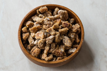 Dried Date Fruit Pieces in Wooden Bowl / Organic Dry Fruit Snacks