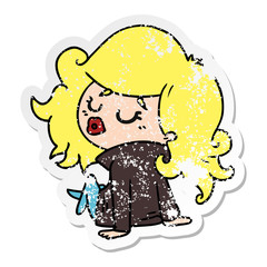 distressed sticker cartoon of cute kawaii girl