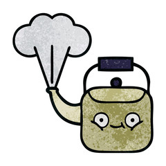 retro grunge texture cartoon steaming kettle