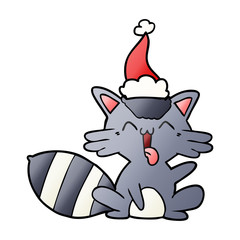 cute gradient cartoon of a raccoon wearing santa hat