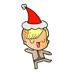 cute textured cartoon of a girl with hipster haircut wearing santa hat