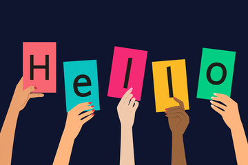 'Hello' concept on dark background.