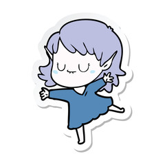 sticker of a happy cartoon elf girl wearing dress