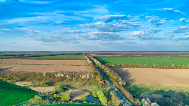 Aerial Shot Of Car On The Road From Drone Point Of View