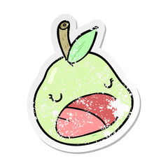 distressed sticker of a cartoon pear