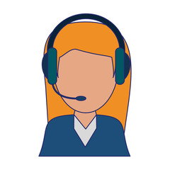 call center agent with headset blue lines
