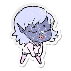 distressed sticker of a pretty cartoon elf girl