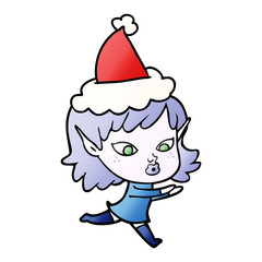 pretty gradient cartoon of a elf girl wearing santa hat