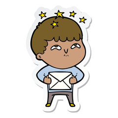 sticker of a cartoon amazed boy