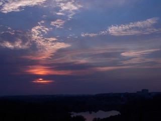 sunset over city