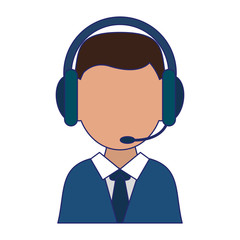 Call center agent with headphones avatar blue lines