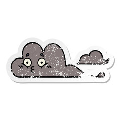 distressed sticker of a cute cartoon storm cloud